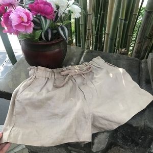Tan paper bag tie shorts